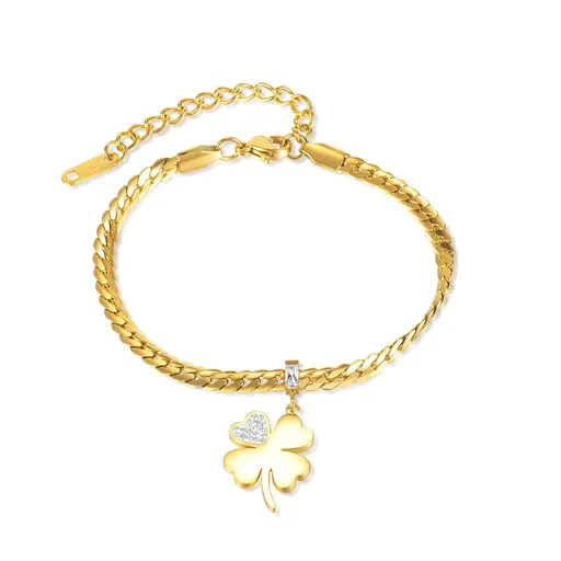 Four Leaf Clover Bracelet, Stainless Steel Four Clover Link Bracelet Lucky Charm Bracelet Four Leaf Clover Jewelry Clover Bracelet