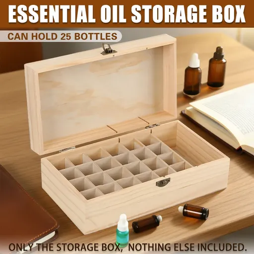 Large Capacity Solid Wood Essential Oil Storage Box 25 Grid Organizer Durable