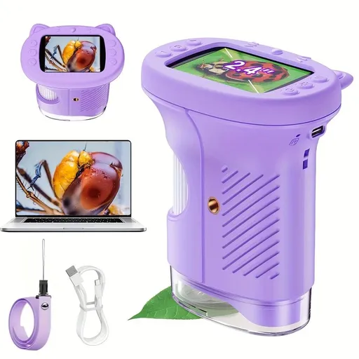 Children's 1000X Digital Microscope 2.4 Inch IPS Screen Portable Mini LED Microscope with Photo Video and PC Connection Science Educational Toy.purple