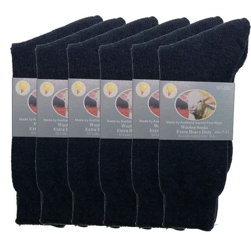 6 Pairs Merino Wool Blend Woolen Work Socks Hiking Heavy Duty Warm Thermal Bulk - Navy