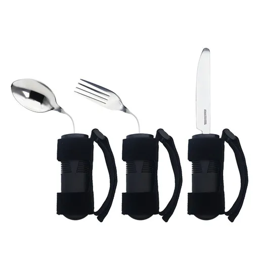 3Pcs Adaptive Utensils Set with Knife, fork, and spoon, Weighted Adaptive Utensils for Hand Tremors & Parkinson's & Weak Hand Grip with Non-Slip Grip,90° Angled Weighted Silverware for Arthritis