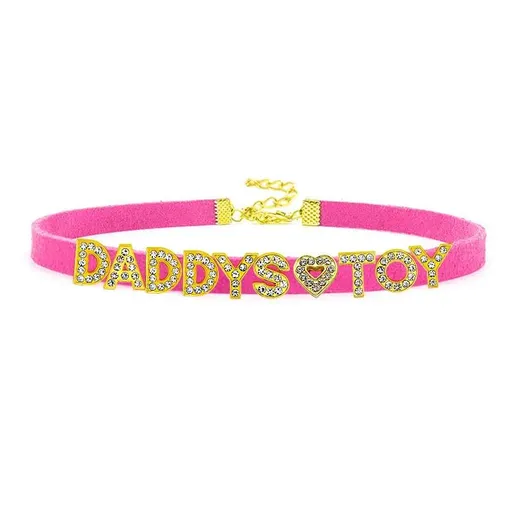 House Of Dasein Sexy Gold Color Letters Daddys Toy Choker Collar Necklace Men Women Ddlg Role Age Play Suede Leather Chocker Cosplay Jewelry - Rosy - 40Cm Plus 7Cm - 1-10 Custom Letters