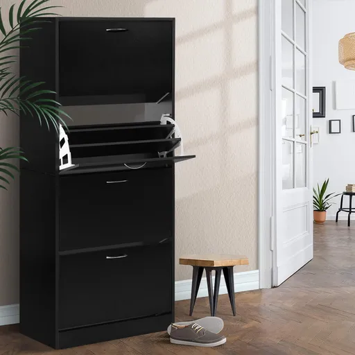 Artiss Shoe Rack Cabinet 60 Pairs 4 Doors - Black