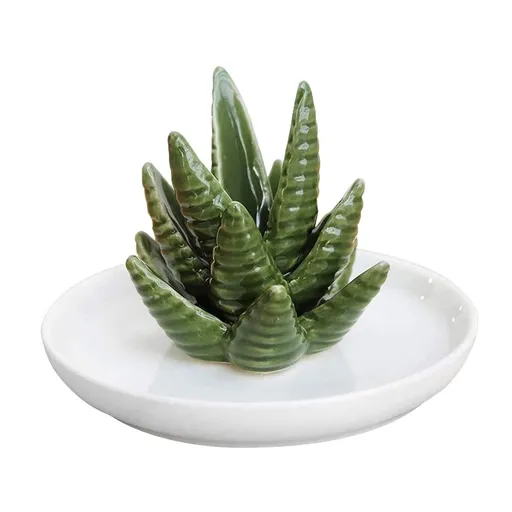 Ceramic Ring Holder Aloe Ring Dish Jewelry Holder Rings Bracelets Earrings Green Succulent Trinket Tray Gift for Women Girls