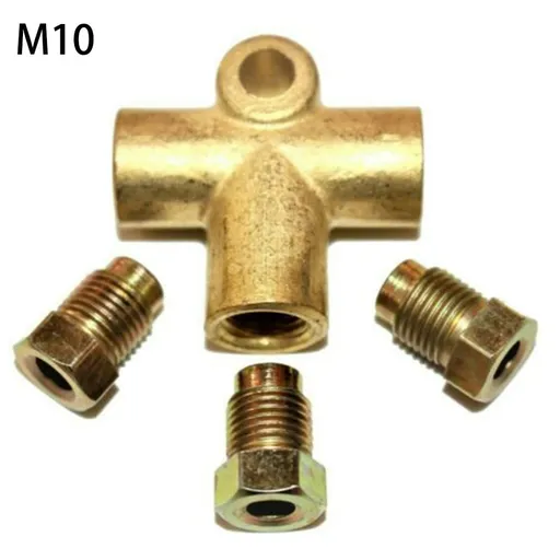 Copper 3-Way Brake Pipe T Piece Tee Fitting With 3 M10 Male Short Nuts For 3/16" Metric Brake Hose Union Automotive Car Truck Parts