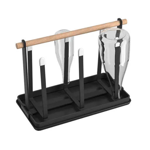 Bottle Holder Dish Drainer Bottles 6 Bottle Stand, Metal Cup Holder with Drip Tray and Bottle Dryer for Bottles and Cups