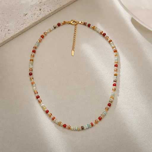 Multicolour Tourmaline Stone and Pearl Beaded Necklace - Colourful Layering Choker with Summer Style, Versatile Everyday Wear and Gift Friendly Appeal for Women
