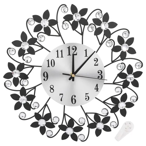 Large Modern Metal Clock with 3D Effect Battery Operated Non Ticking Sparkling Bling for Living Room Kitchen Bathroom Bedroom