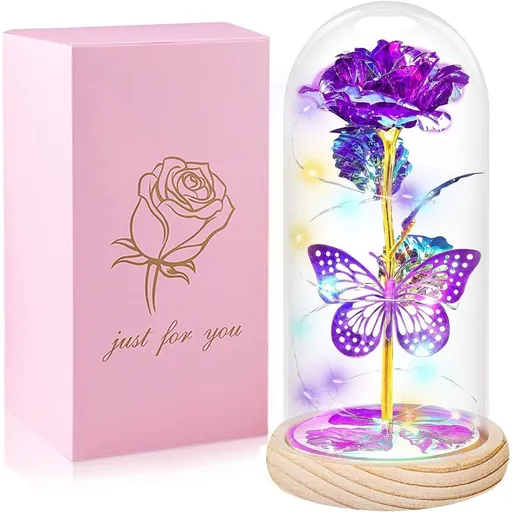 Valentines Day Rose Gifts for Her,Valentines Day Flowers Gifts for Mom Women Girlfriend,Birthday Gifts for Women,Valentines Gifts for Wife,Purple Butterfly Rose Gifts for Valentine's Day Anniversary