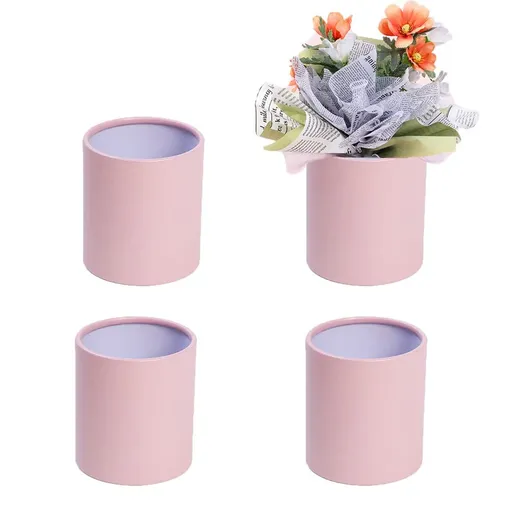4 Pack Flower Packaging Paper Box Decoration Cylindrical Flower Box Flower Bouquet Packaging (Pink)