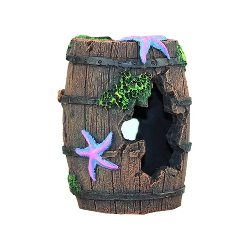 Aquarium Broken Barrel Cave Decor, Fish Tank Mountain Cave Ornaments for Betta Fish Hiding Hole House Shelter (Brown)