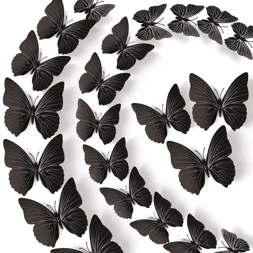 72 PCS Black Removable 3D DIY Beautiful Butterfly Wall Decals Colorful Butterflies Art Decor Wall Stickers Murals (Black)