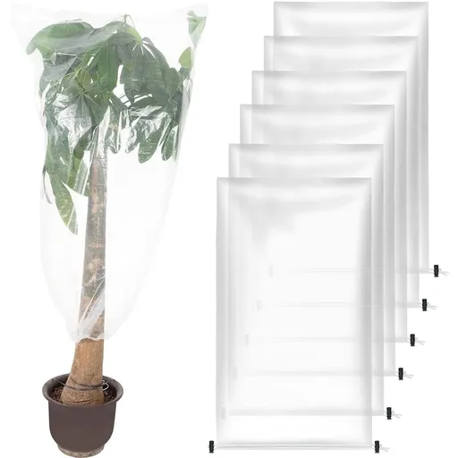 6 Pcs Winter Plant Cover Freeze Protection - 23.6’’x 31.5’ Plastic Plant Frost Bags, Transparent Waterproof Plant Shelter Coverings for Outdoors Garden Potted Plants
