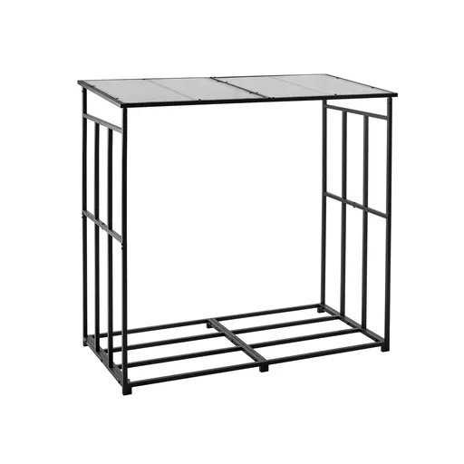 Firewood Rack with Sloped Roof 143cm Outdoor Log Storage Shed Powder-Coated Metal Wood Holder for Fireplace Deck Backyard Garden