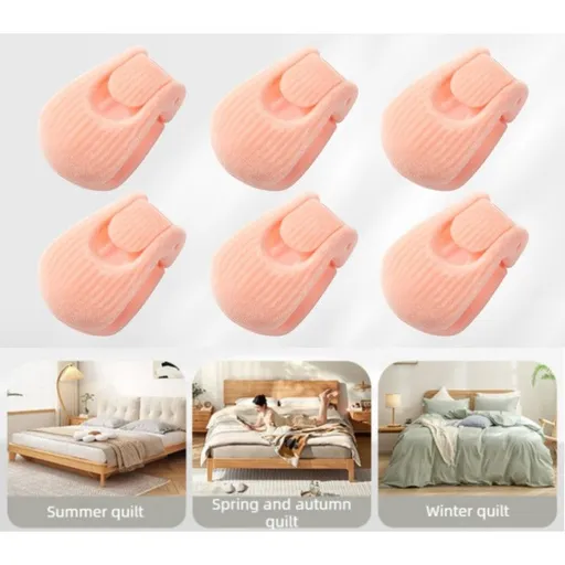Flocked Needle-Free Quilt Fasteners, Shell Anti-Slip Clips, Duvet Sheet Holder Clips (6-Piece Pack)—Pink