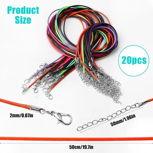 20Pcs Leather Necklace Cord with Clasps, Black & Multicolor Rope Necklace String, Necklace Cords for Pendants, 19.7" Necklace Chains for Jewelry Making Supplies, 1.5mm Waxed Necklace Bracelet Cord