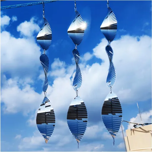 3× 3D Stainless Steel Outdoor Hanging Wind Spinner, Reflective Decor for Outside Yard and Garden (3 Pack)