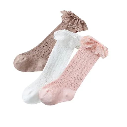 3 pairs Baby Knee High Socks Non Slip Grip Ankle Socks Ruffled Long Stockings for Infants Toddlers Kids Boys Girls