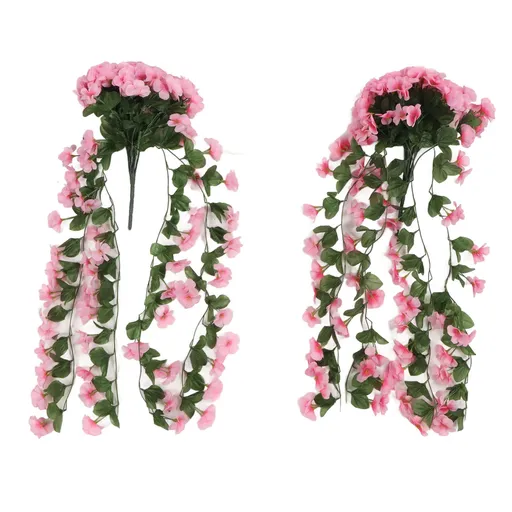 2PCS Artificial Violet Hanging Flowers Simulation Plastic Fake Plants for Decoration Garden Patio Wedding Porch Outdoor Pink