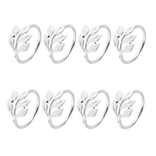 8PCS Leaf Napkin Rings Metal Silver Napkin Holder Table Napkin Rings for Dinning Table Parties Everyday