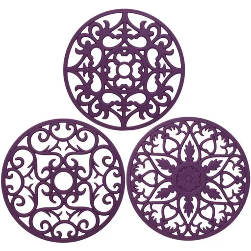 3 Piece Purple Silicone Trivet Set for Worktops