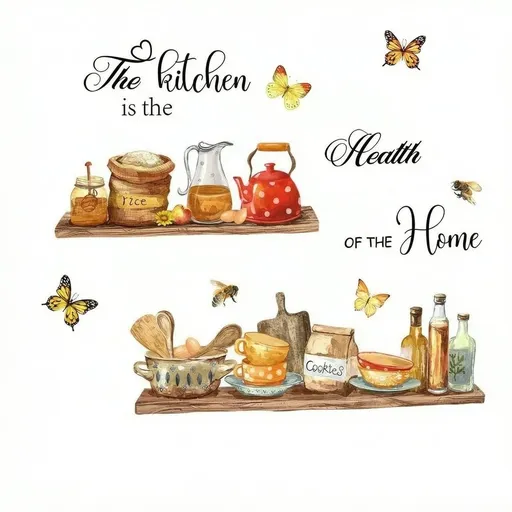 Kitchen Quote Wall Stickers Kitchenware Utensil Teapots Jars Food Wall Peel and Stick Wall Art for Kitchen Dining Room