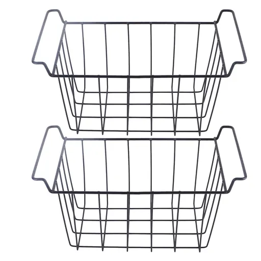 2 Pcs Freezer Wire Storage Basket PE Coated Hanging Rack Organizer Bin Black for Refrigerator Shelves L 39cm X W 20cm X H 20cm