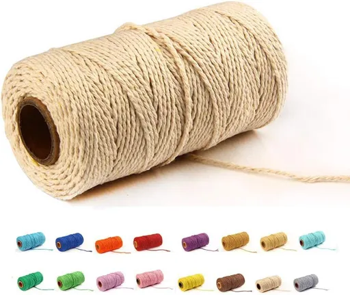 (109 Yards/1.5mm/35 Colors Optional) 109 DIY Macrame Cord Craft Macramé Cotton Baker Twine Craft Making Knitting Cord Rope DIY Wedding Decor Supply Christmas Wrapping String Rope (Beige)
