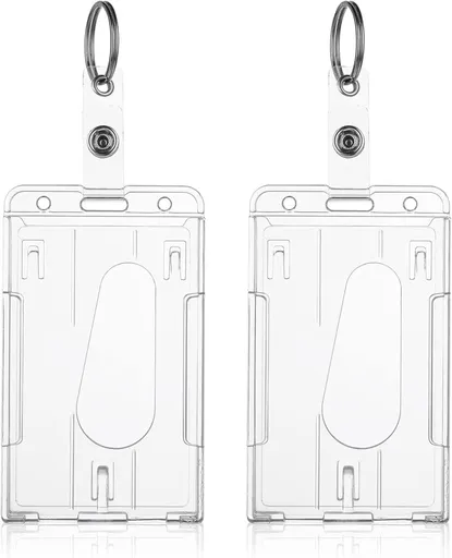ID card holders with keychains - 2-pack - Durable ID card holders - Keychains - Transparent card protectors - Thumb slots - Card holders - School/office supplies (vertical)