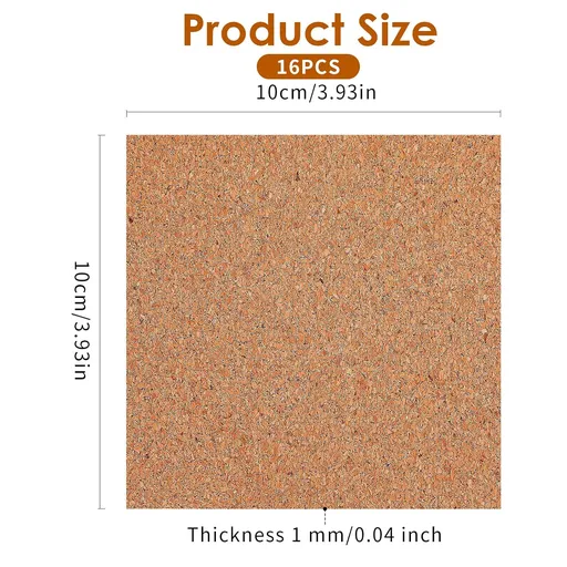 Xindojuz 16 PCS Cork Backing for Coasters, Self-Adhesive Cork Sheet Bulk, Mini Wall Board Corks on Tiles Bottom for Thin Drink Coasters Cup Mats DIY Crafts Making Decorations (4x4 Inches)