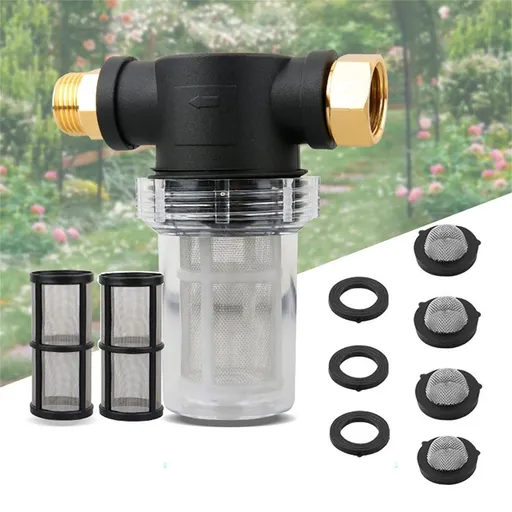 Sediment Filter Attachment for Garden Hose | Water Filter for Pressure Washer Inlet | 3/4 Inch Inline Sediment Strainer | Removes Debris from Well Water for Gardening, Farming & Outdoor Cleaning