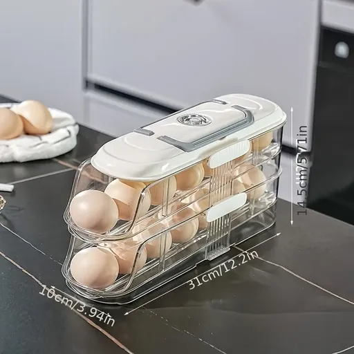 (Single-row second floor)Egg Holder for Fridge Stackable Pull Out Drawer with Handle Removable Tray Kitchen Storage Organiser