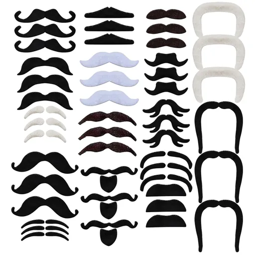48 Piece Halloween Fake Mustaches Self-Adhesive Novelty Fake Beard Costume Accessory