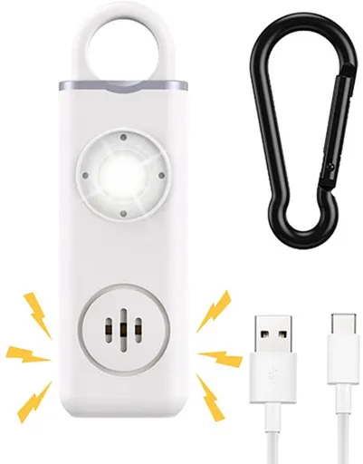 Personal Self-Defense Alarm, Self-Defense Alarm for Women, Rechargeable Alarm Keychain, Emergency Alarm, with LED Strobe, 130 dB, White
