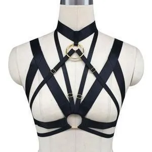 House Of Dasein Ring Harness Women Body Fetish Clothing - Gold Plated