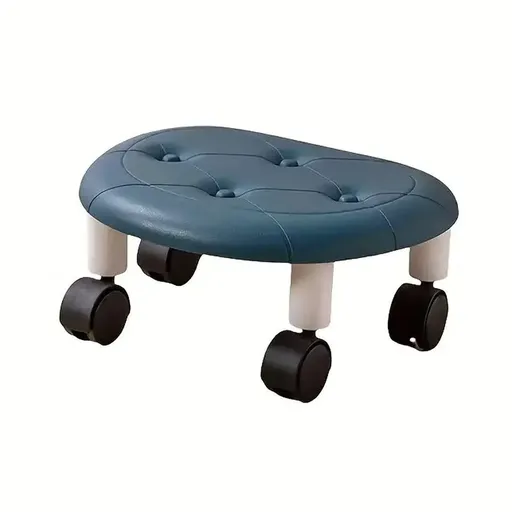 Imitation Leather Low Stool with Wheels Modern Bedroom Living Room Plastic Bench - Blue