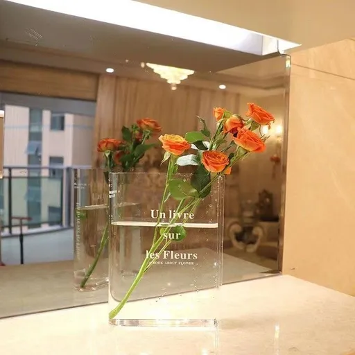 Clear Book Vase, Flower Vase for 2023 New Artistic & Modern Cultural Flavor Decorative Acrylic Cute Bookshelf -2pcs