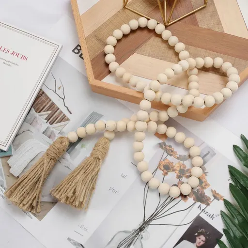 Hat Hanger Farmhouse Beads Tassel Trim Boho Decor Bathroom Wall Decor Fringe Garland Hat Organizer Wooden Prayer Bead Wooden