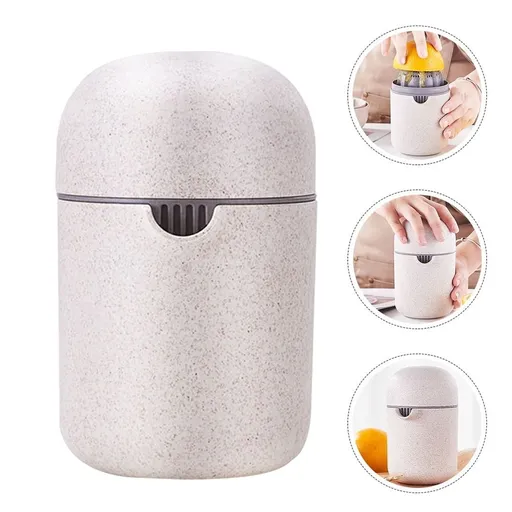 Manual Hand Press Fruit Juicer with Beige Wheat Straw - Easy to Use Juice Extractor, 1 Set