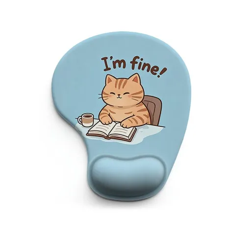 Ergonomic Gel Wrist Support Mouse Pad Cat reading pattern (I'm fine!) Soft Silicone Wrist Rest Desk Accessory for Office Home Gaming Comfortable Non Slip Ergonomic Computer Use