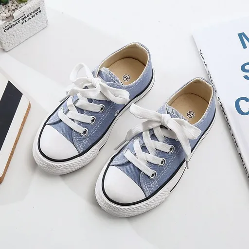 OPOEE Kids Canvas Shoes Low Top Lace Up Light Blue 26