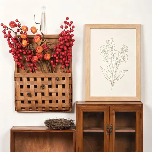 Hand Woven Wood Wall Hanging Basket Rustic Wall Decor Boho Hanging Organizer Farmhouse Storage Basket