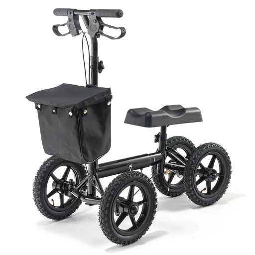 Folding Knee Scooter, Aluminum Steerable Knee Walker with Height-Adjustable Handlebar & Knee Pad, 12" All-Terrain Wheels, Dual Brakes, Leg Recovery Scooter for Broken Ankle Foot Injuries, 159KG