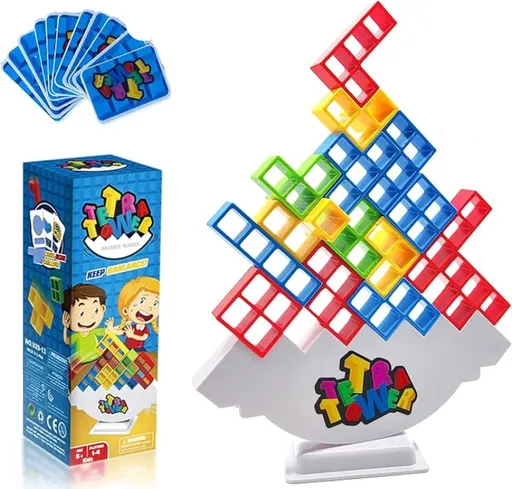 48 Piece Tetra Tower Balance Game 3D Building Puzzle Set Educational Stacking Toy For Kids And Adults Family Game Night Multicolor