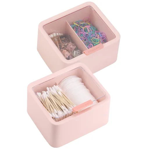 2pcs Qtips Holder Dispenser Cotton Swabs Storage Organizer Plastic Bathroom Canisters with Hinged Lids, Divide 2 Grids（Only storage box）