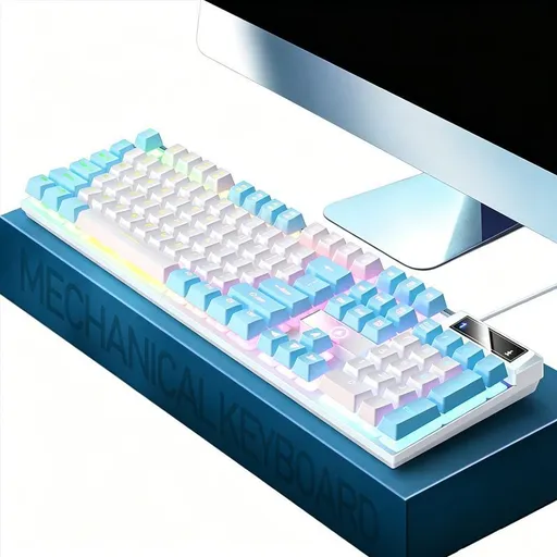 104 Keys Wired Keyboard White And Blue