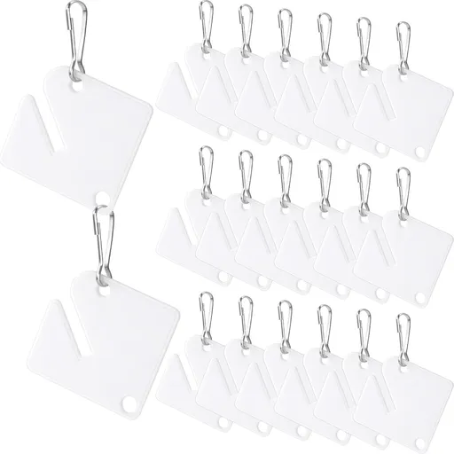 20pcs Slotted Key Plastic Hanging Tags, White Square Key Tags with Metal Snap Hooks, Frosted Hanging Labels Indexes Identifiers for Key Cabinets Boxes Home Office Garage