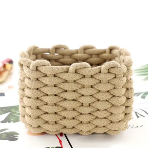 1 Piece Small Cat Ears Toy Organizer, Woven Cotton Rope Basket, Decorative Nursery Bins & Boxes Gift Basket Empty for Pet, Yellow, 22 x 15 x 14 cm