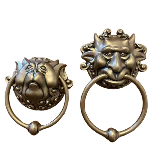 2pcs，Bronze handles, outdoor whimsical door carvings, wall mounted dragon face door handle home gift statues