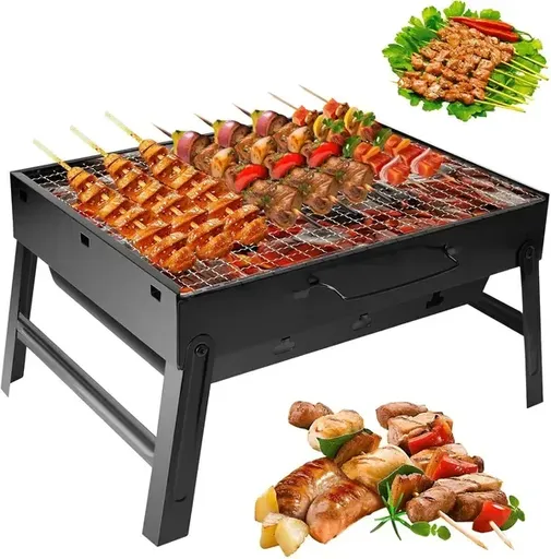 1 Piece Foldable Charcoal Grill, Stainless Steel Tabletop BBQ for Camping, Picnics, Gardens and Travel, Black, 35 x 17 x 23 cm